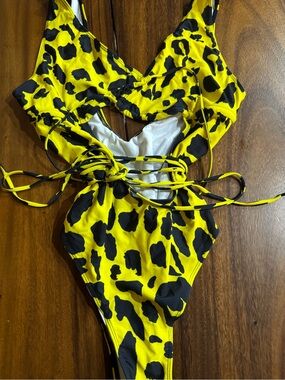 Yellow & Black Leopard Print One-Piece Swimsuit